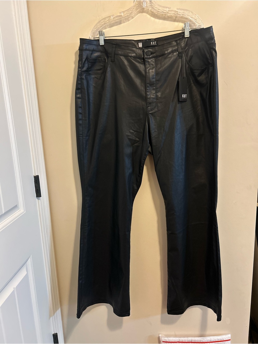 Kut from the Kloth Black Faux-Leather Bootcut Pants